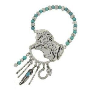 Silver Turquoise Horse  Cowgirl Western Feather Arrowhead Unique Charm Bracelet